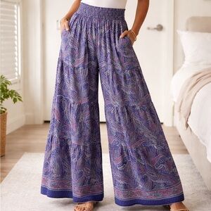 Paisley Print Pants- Blue and Pink